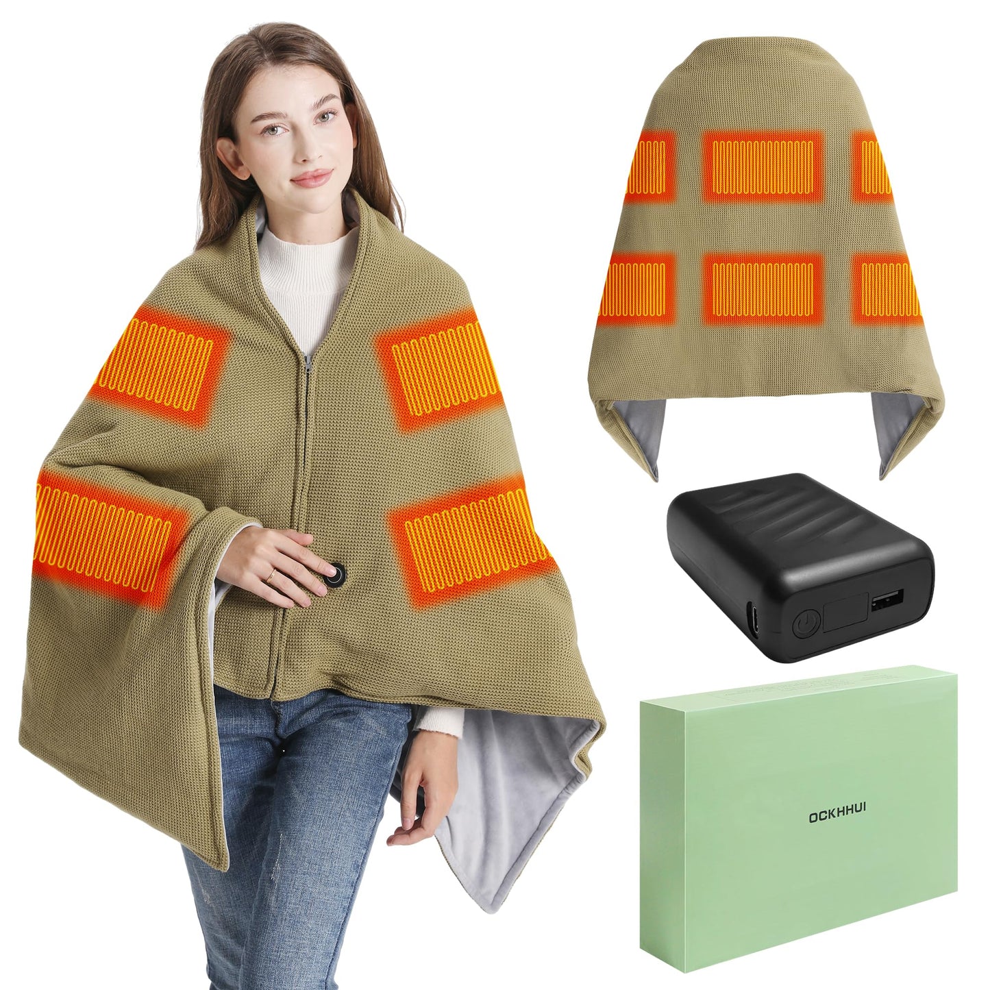 Portable Soft Zipper Electric Heated Blanket Shawl